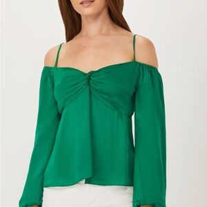 128 NWT Ecru $215 Green Off-Shoulder Women's Top Size S